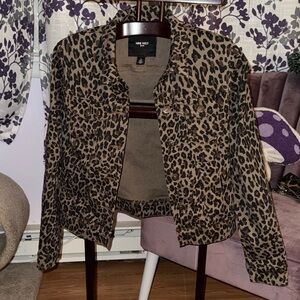 Nine West Brown Leopard Print Jean Jacket